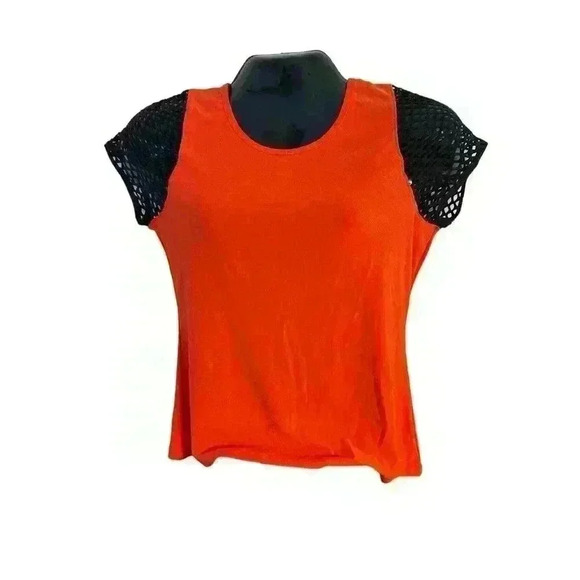 Women's Orange Black Mesh Short Sleeve Size L Large Athletic Top by Gottex NEW - Picture 2 of 16